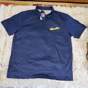 Majestic Milwaukee Brewers Athletic Navy Polo Men's Genuine Merchandise